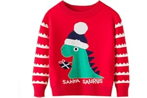 BABSUE Kinder Rundhals Christmas Sweater Pullis Jungen Weihnachten Elch Dinosaurier Weihnachtspullover Strickjacken Winter Langarm Sweater Sweatshirt Pulli