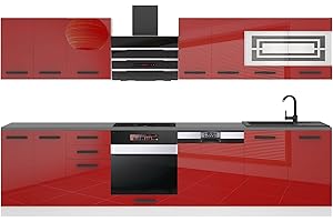 ‎B BELINI GROUP BELINI | Küchenzeile Küchenblock Lucy - Küchen-Möbel 300 cm | Küche komplett ohne Elektrogeräten mit Hängeschränke und Unterschränke | Mit Arbeitsplatten | Rot Hochglanz