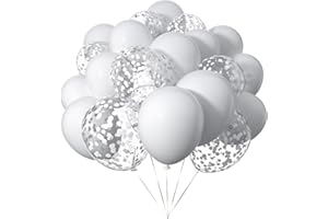 Ainmto 50 Stück 12 Zoll Luftballons Weiß Helium und Ballons Konfetti Weiß für Geburtstag, Hochzeiten