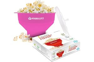 BRENSTEN Collapsible Silicone Microwave Hot Air Popcorn Popper Bowl With Lid and Handles (Pink)