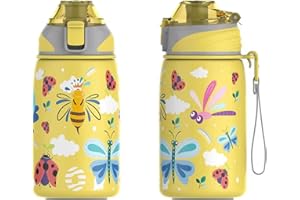 Fjbottle Butelka do picia dla dzieci, stal nierdzewna, 400 ml, otwór na jedno kliknięcie, nie zawiera BPA, szczelna, nadaje się do napojów gazowanych, termos dla chłopców / dziewczynek, do