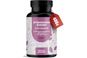 ‎BLOOM NATURALS BEAUTY SUPPLEMENTS Artischockenextrakt Hochdosiert - 400 Kapseln - 2.400 mg pro Tagesdosis davon 60mg Cynarin - - Artischocken Extrakt hochdosiert, Artischocke - Vegan und produziert in Deutschland
