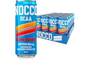 ‎NOCCO NOCCO BCAA energy drink 24er pack – zuckerfrei, vegan Energy Getränk mit Koffein, Vitaminen und Aminosäuren – Blutorangengeschmack, 24 x 330ml inkl. Pfand (Blood Orange Del Sol)