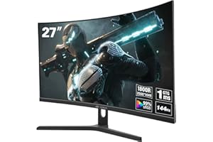 CRUA Gaming Monitor, Curved 27 Inch QHD 144Hz Computer Monitor, 2560 * 1440P 1800R Frameless PC Monitor, 1ms GTG with FreeSync, Low Motion Blur, Eye Care, VESA, DisplayPort/HDMI