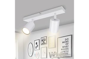 Kambo Lampara Techo Focos, 2 Focos Techo GU10, 2 Focos Led Interior Techo Max 50W, sin bombilla, Apliques Techo Focos Blanco, Giratorio para Interiores Metall, por Dormitorio, Corredor