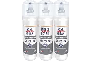 INSECT ECRAN - Anti-moustiques - Efficacité 8h - Spray répulsif peau - Protection contre les piqûres de moustiques - Zones Infestées – Made in France - 3x100 ml