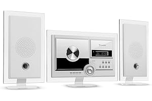 auna Stereo Sonic DAB + Stereo - Wall-Mounted Stereo, DAB + / FM Radio Tuner, Automatic CD Player, USB Port for MP3 files, Bluetooth Function, AUX Input, LCD Display, Sleep Function, White