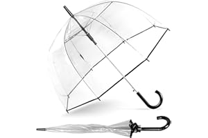 GENERIC Parapluie transparent pour la pluie adulte, parapluie transparent cloche mariage photo - ouverture automatique, poignée crochet dôme transparent 8 côtes