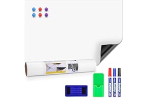 JEFURE Magnetische Whiteboard Folie, 40×60cm Magnetfolie Selbstklebend, Abwischbares Whiteboard Magnetisch mit Marker und Schwamm, DIY Magnettafel für Glatte Oberflächen in Schulen, Büros und Haus