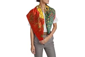 Prettystern Gustav Klimt Jedwabna chusta w stylu secesyjnym, kolorowy druk artystyczny, 90 cm X 90 cm