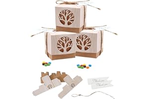 TUHNHGD 50pcs Caja Arbol De La Vida, Cajas Comunion, Caja Bautismo, Arbol De La Vida Personalizado Boda, Bautismo Fiesta Caja Accesorios (Ronda)