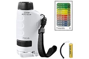 DAJILI Minilabsters Miniscope Kids, 60x-120x Led Lighted Pocket Microscope for Kids, Portable Microscope Handheld Microscope with 12pcs Microscope Slide for Scientific Exploring, Students, Kids