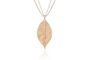 Ouran Long Necklace for Women,Leaf Pendant Necklace for Girls Gold and Silver Chain Necklace with CZ Crystal Multilayer Necklace