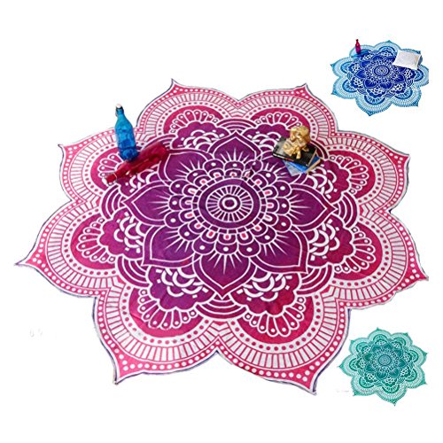 Pixnor Mandala Runde Lotus Strand werfen Gobelin Decke Wolldecke Hippie Boho Zigeuner Tischdecke Strandtuch Runde Yoga Matte lila - 5