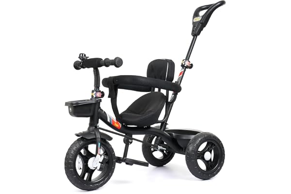 Luusa TFT-1 Plug N Play Tricycle/Parental Control, Cushion seat and Safety Guard Rail for Boys/Girls/for Age Group 2+ Years/Carrying Capacity Upto 30-KGS Made in India (Black Edition)