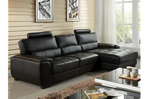 Vente-unique - Divano angolare in pelle Nero - Angolo a destra - METROPOLITAN II