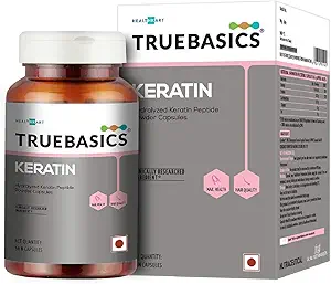 Truebasics Keratin, for Hair Strength and Quality, Controls Hairfall, Clinically Researched Ingredients, Unflavoured, 30 Capsules