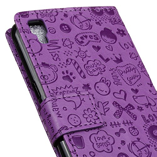 Handyhülle für LG CELLULARE K220 X-POWER TITAN 5,3″,QUENJOY® Cartoon Textur Leder Tasche Smart Cover Flip Case Beschützer Haut Schutzhülle Hüllen für LG CELLULARE K220 X-POWER TITAN 5,3″ HD IPS (LGK220.AITATN),Lila 02 - 6