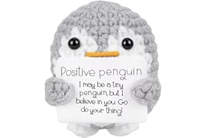 Auony Mini Funny Positive Penguin Gifts, Handmade Crochet Animals with Positive Card, Emotional Motivational Penguin Inspirational Gifts for Women Men Birthday Presents
