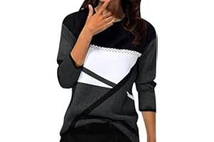 KILOXYEFRO Pullover Damen Langarm Sweatshirt Basic Rundhals Langarmshirt geometrischem Druck Longshirt Lose Casual Oberteil Winter Baumwolle Pulli