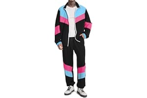 UOUA 80er Outfit für Männer 90er Tracksuit Kostüm für Halloween 70er Windbreaker Jacke Track Anzug 2 Stück Hip Hop Set