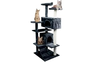 Mobiclinic, Rascador árbol para Gato, Modelo Tico, Grande, Escalar, 5 Alturas, Soporta hasta 10 kg, con Plataformas y refugios, Juguete desestresante, Cuerda de sisal, Gris