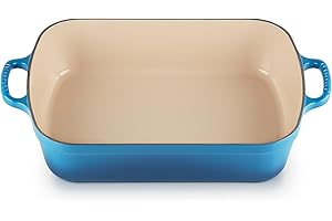 LE CREUSET, Plat Signature Rectangulaire en Fonte Émaillée, 33 cm, Compatible avec Toutes Sources de Chaleur (Induction Incluse), Volume : 4.9 L, 3.85 kg, Bleu Marseille