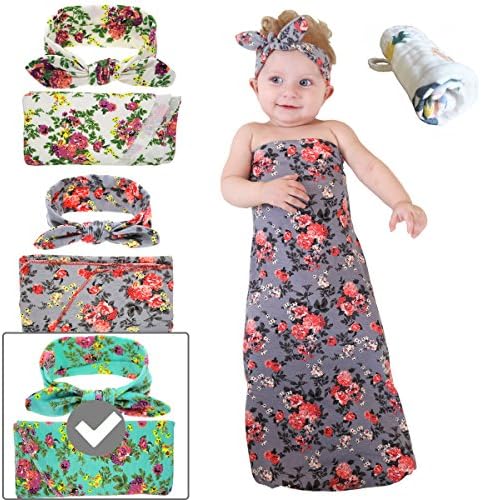 babylaza Newborn Baby Swaddle Blanket Headband Set,Receiving Blankets，Free Baby Towels (Green Suit)