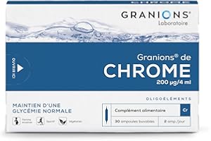 GRANIONS Chrome - 200 µg - Fabriqué en France - Maintien d'une glycémie normale - Coupe Faim - 30 ampoules