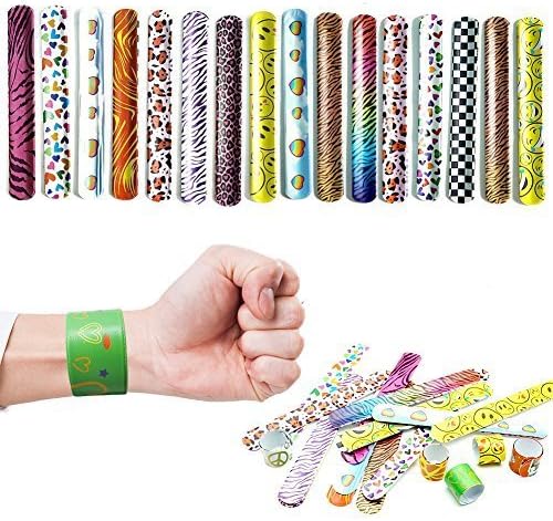 Slap Bracelets 100pcs Party Bracelets Toys Bands with Animal Prints Emoji Hearts Birthday Christmas Party Favors Classroom Rewards for Boys Kids Girls
