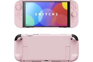 playvital Split-Schutzhülle für Switch 2, Kratzfeste Hülle, Dockbares Case, Ergonomischer Griphülle mit Klappständer & Joystick Kappen Zubehör für Nintendo Switch 2, Kirschblütenrosa