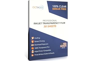Octago Inkjet Transparency Paper (100% Clear) Transparency Sheets for Inkjet Printers, Color Inkjet Transparency Film, Acetate Sheets for Crafts, Premium Print, Clear Paper A4-30 Sheets