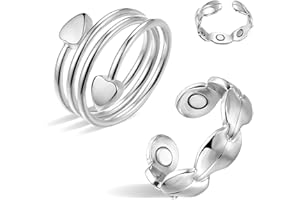 BioMag 2Pcs Lymphatic Drainage Copper Rings for Women in Different Design, Pure Copper Magnetic Ring with 7X Ultra Strength Magnet, Adjustable Jewelry in Gift Box(7X Silver)