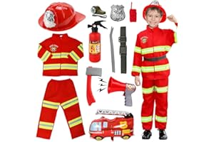 VICTERR Costume da Pompiere per Bambini, 12pcs Giochi di Ruolo, Costumi di Halloween, Giocattolo 3-5 Anni per Feste in Maschera, Esercitazioni Antincendio, Scuola e Casa (110cm)