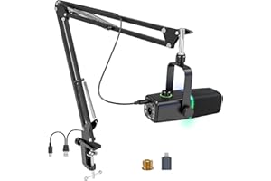 zealsound Micrófono dinámico USB/XLR, Phone micrófono, Gaming micrófono para teléfono PC, micrófono con luz RGB, Silencio, Conector para Auriculares, Soporte, ASMR/Youtube/Podcast/Streaming/Gaming