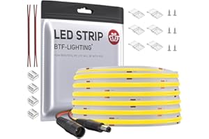 BTF-LIGHTING Bande LED FCOB COB Flexible Haute Densité Lumière Uniforme 8W/m 10M 336LED/m DC24V Blanc Chaud 3000K CRI 90+8mm Largeur Ruban LED pour Décoration (Pas d'Adaptateur ou de Contrôleur)