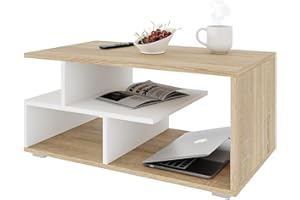 Meble Pitus Stolik kawowy - Stolik kawowy do salonu 90 x 50 x 49 cm nowoczesny niski - Stoliki kawowe do salonu, stolik kawowy - dąb Sonoma / biały