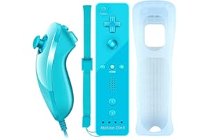 COOLEAD 2 en 1 Motion Plus Mando a Distancia y Nunchuk para Wii y Wii U Control Remoto Motion Plus y Nunchunk con Funda de Silicona y Muñequera (Producto de Terceros)