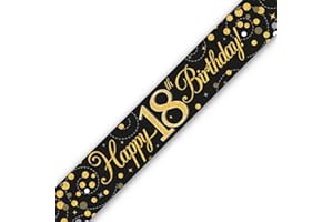 Oaktree UK 9ft Banner Sparkling Fizz 18th Birthday Black & Gold Holographic