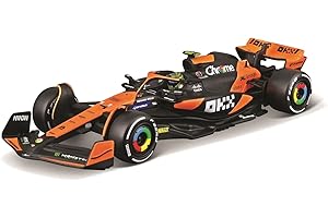 Bburago - McLaren MCL38#4 Lando Norris, échelle 1:43, modèle réduit en métal moulé sous Pression avec Casque et vitrine, livrée Officielle 2024, détails réalistes, Licence Officielle McLaren, âge 14+