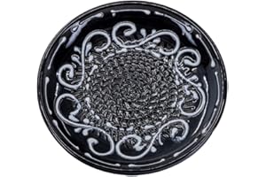 Kaladia Keramik Reibeteller/Keramikhobel - ideal für Ingwer, Parmesan etc. - in Schwarz & Weiß - Durchmesser: 12 cm - handgemacht & handbemalt - Made in Spain