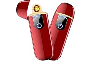 PIOYYDS Electronic Lighter, Smart USB Rechargeable Lighter, Mini Electric Lighter Touch Double-Sided Ignition Windproof Flameless Lighter Plasma Lighter with Battery Indicator for Men Father Gifts (Red)