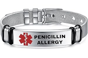 YOTHIWAD Medical Alert Bracelets for Women Men, Medical Id Bracelets with Free Laser Engraving,Stainless Steel Adjustable Wristband Sos Bracelet Dual-Side Engraving