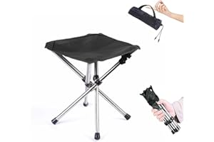 Tuwyii Pequeño Taburete Plegable Portátil, Mini Silla Plegable Portátil, Taburete Plegable Portátil, Silla Plegable Camping, para Pesca, Camping, Viajes, Senderismo (Negro Pequeño 28cm)