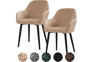‎ALISHOMTLL Alishomtll Stretch Samt Stuhlhussen 2er Set Universal Sesselbezug Stuhlbezug mit Armlehnen Abnehmbare Waschbar Esszimmerstühle Bezug für Küche Esszimmer Bankett Hochzeit Party (Kamel, 2 Stück)