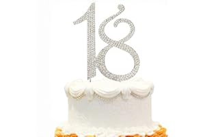 CYLOCRYA 18 números de decoración de tarta, elegante Topper para cumpleaños y aniversarios, diseño lujoso con cristales, para fiesta del 18º aniversario, plata (gran tamaño)