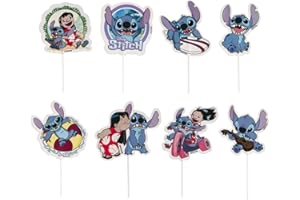 dekora - Cupcake Toppers de Lilo y Stitch en 8 Modelos - Toppers para Decorar Cupcakes, Muffins, Tartas y Otros Dulces - Decoración para Repostería Apta para Contacto Alimentario - 16 Unidades