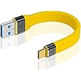 Duttek Short Flat USB A to C Cable, Yellow USB C Male to USB A Male Cable 10Gbps 60W Soft Flat Short USB C to USB A Extension Cable for MacBook,Laptop, Tablet, Phone,Google Pixel, Power Bank - 13cm