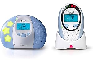 Babyphone Alecto DBX-88 Eco DECT Longue portée jusqu'à 300 m. avec Fonction interphone, veilleuse, afficheur de température, Alarme, afficheur de Bruit LED et 5 berceuses intégrées.