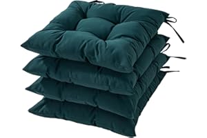 HAMO Garden Chair Cushions Outdoors Seat Pads, Set of 4, 40x40 cm, 16x16 inches (Dark Green)